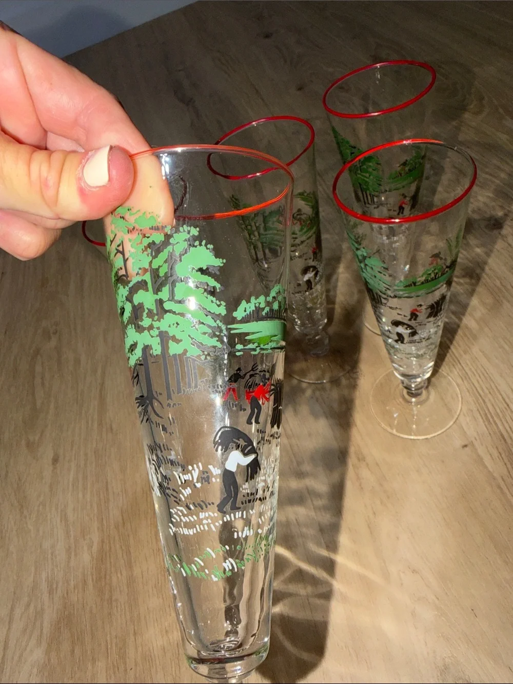 Vintage Libbey Pilsner Beer Glasses Set of 5 Amish Farm Currier & Ives Barware